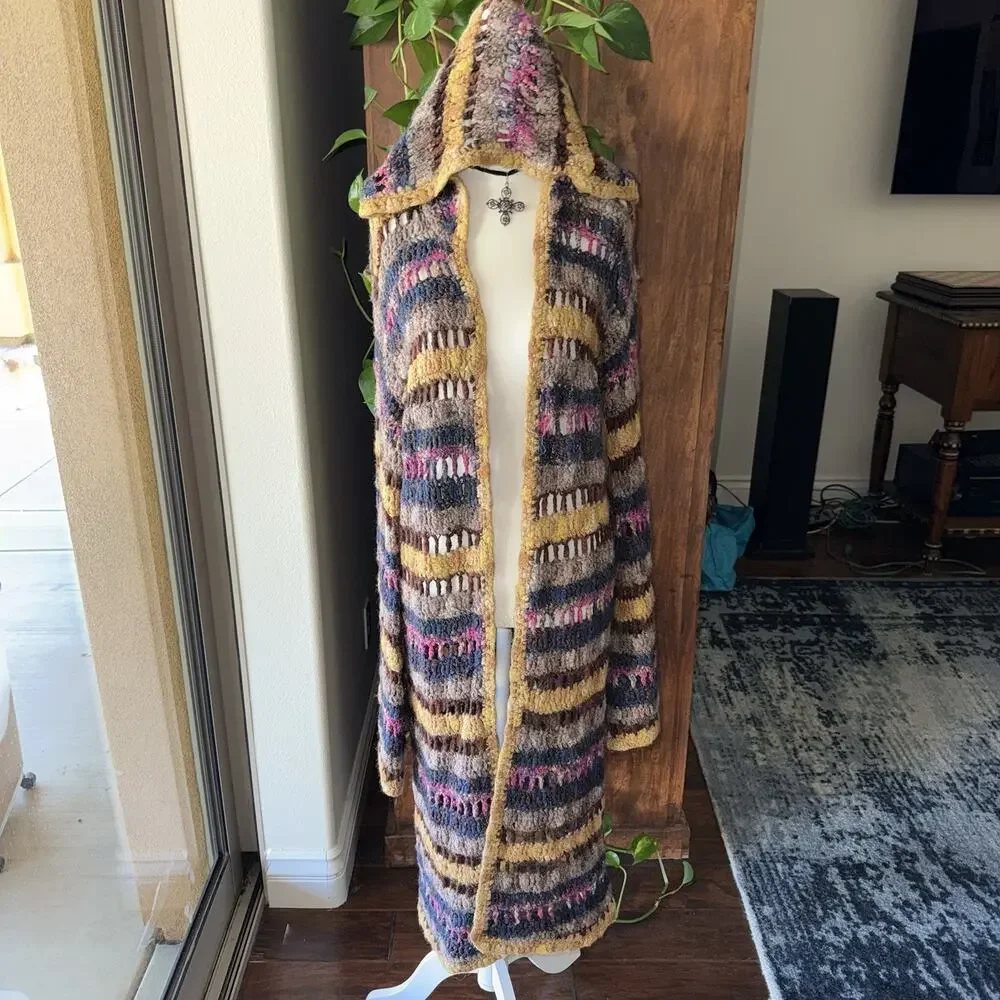 Free People Maggie Crochet Multi Colored Flare Sleeved Cardigan Sweater